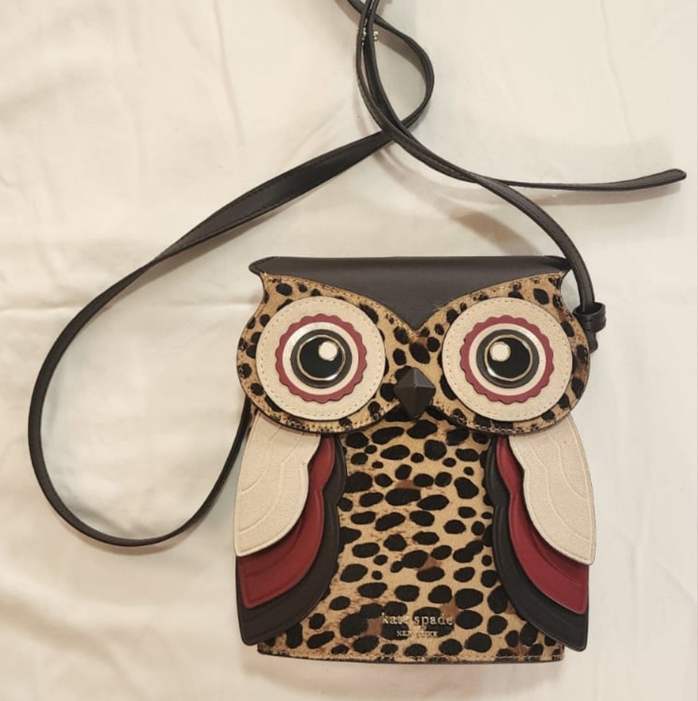 Kate Spade Leopard Owl Crossbody Bag with Black Strap
